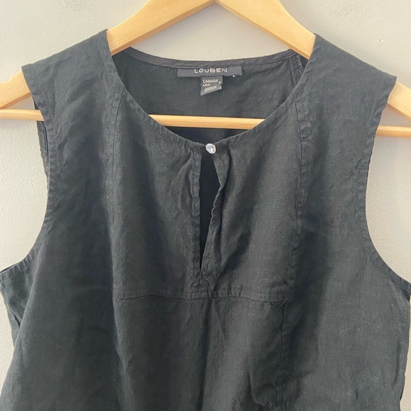 LOUBEN Vintage Linen Blend Black Lightweight Keyhole Neckline Gem Detail Tank - Picture 2 of 4